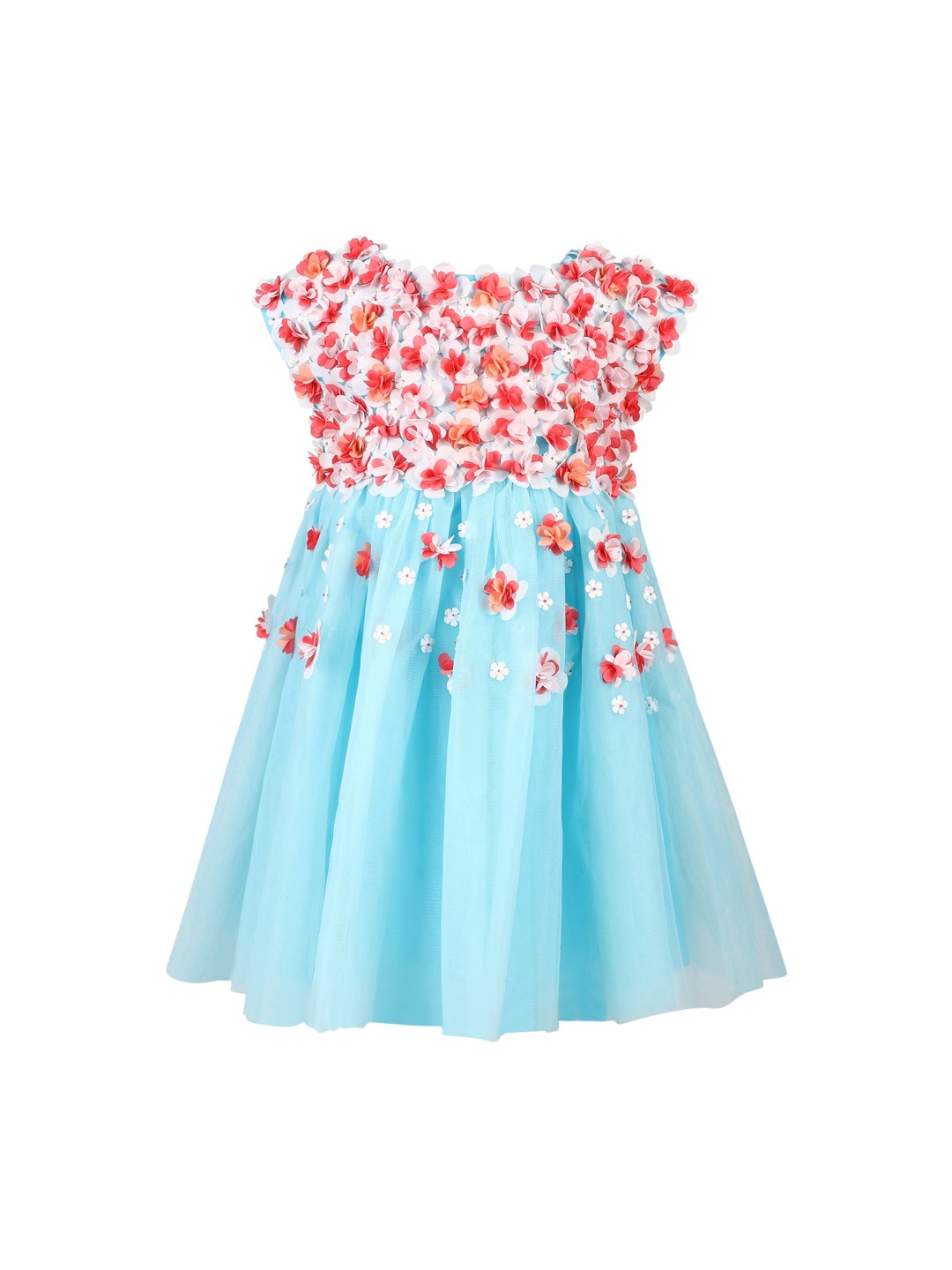 

A Little Fable Girls Aqua Blue & Pink Applique Fit and Flare Dress