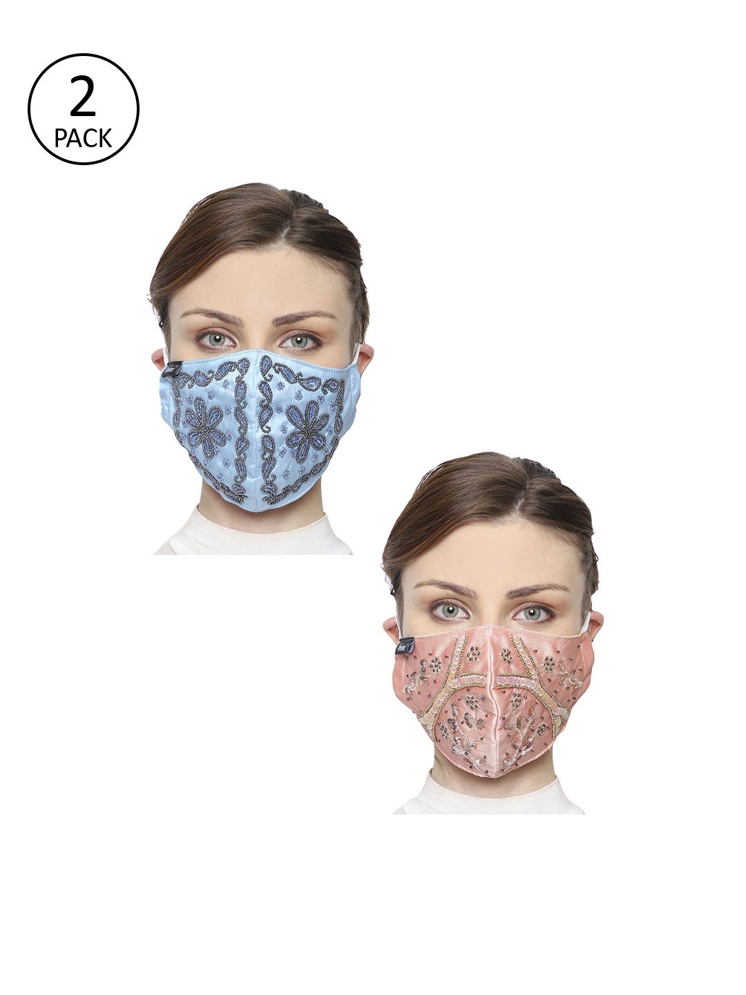 

Anekaant Women 2 Ply 3 Ply Art Silk Reusable Embellished Cloth Masks, Blue