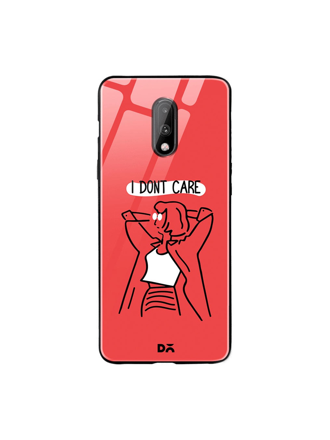 

DailyObjects Coral-Coloured & White I Don't Care OnePlus 7 Glass Case