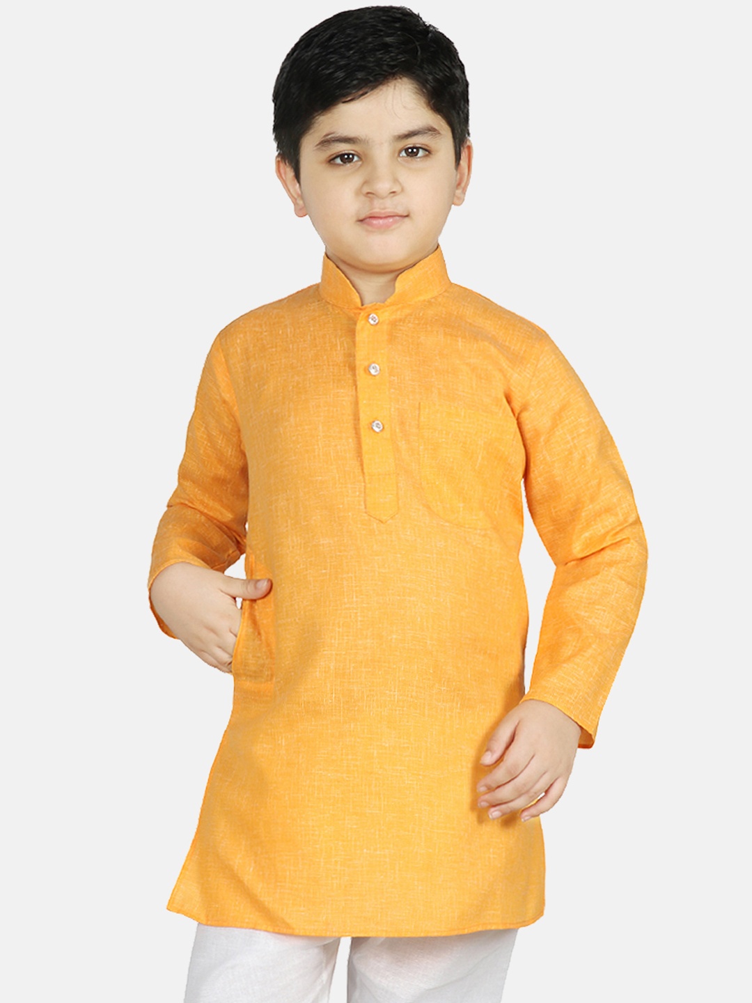 SG YUVRAJ Boys Mustard Yellow Solid Straight Kurta