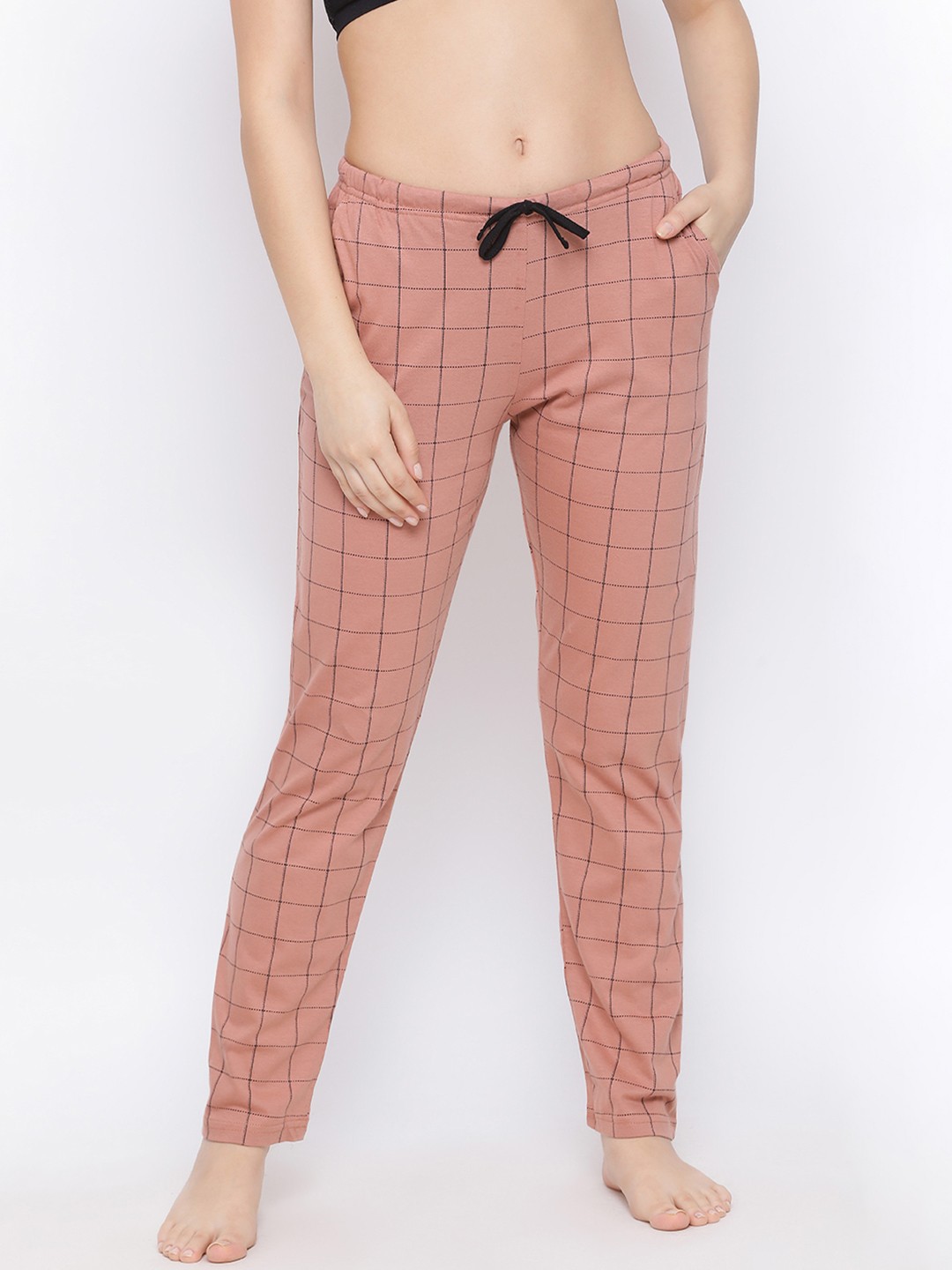 

Kanvin Women Peach & Black Checked Lounge Pants