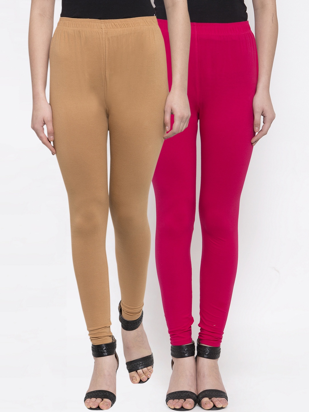 

TAG 7 Women Pack Of 2 Solid Churidar-Length Leggings, Pink