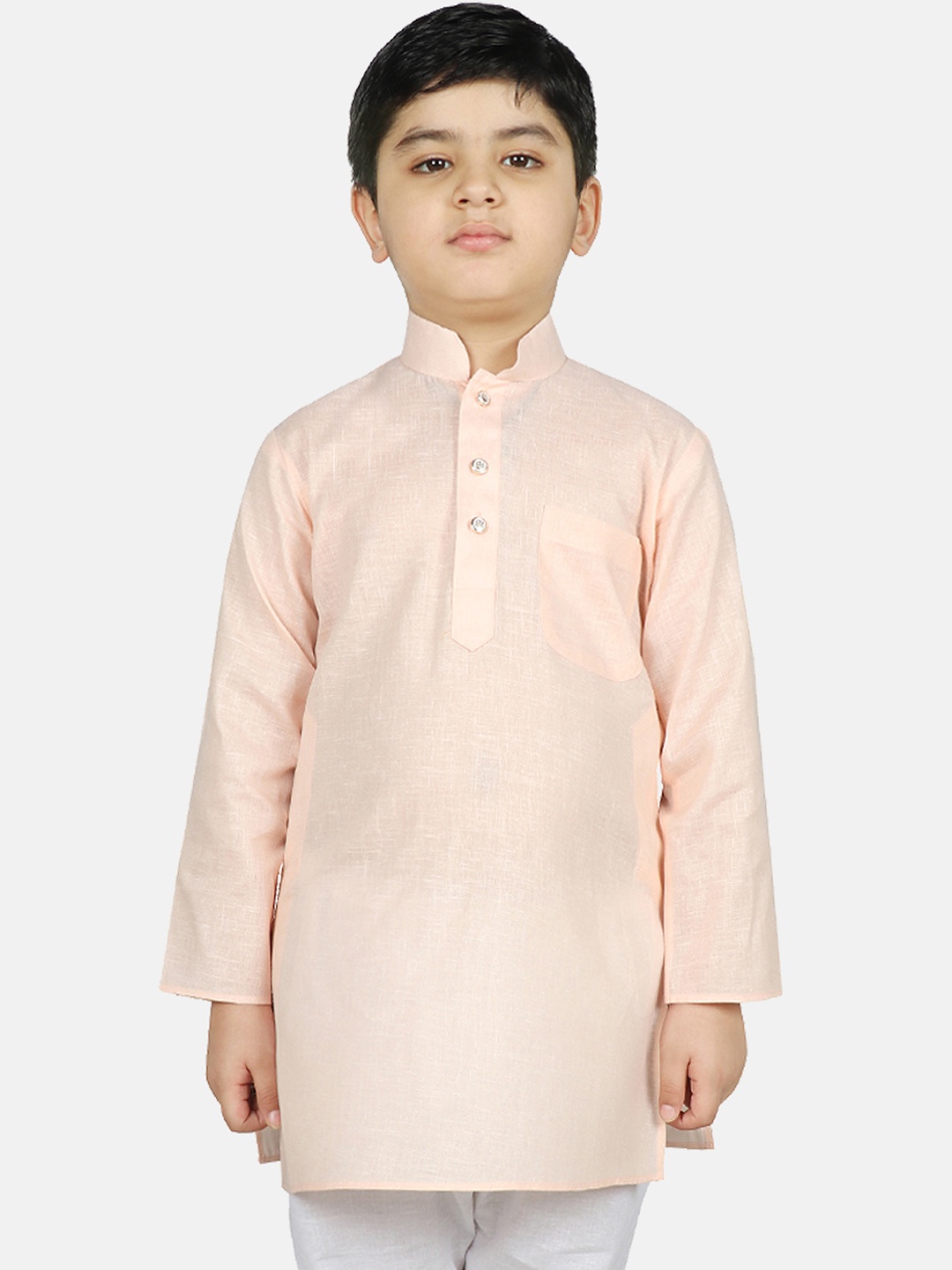 

SG YUVRAJ Boys Peach-Coloured Solid Straight Kurta