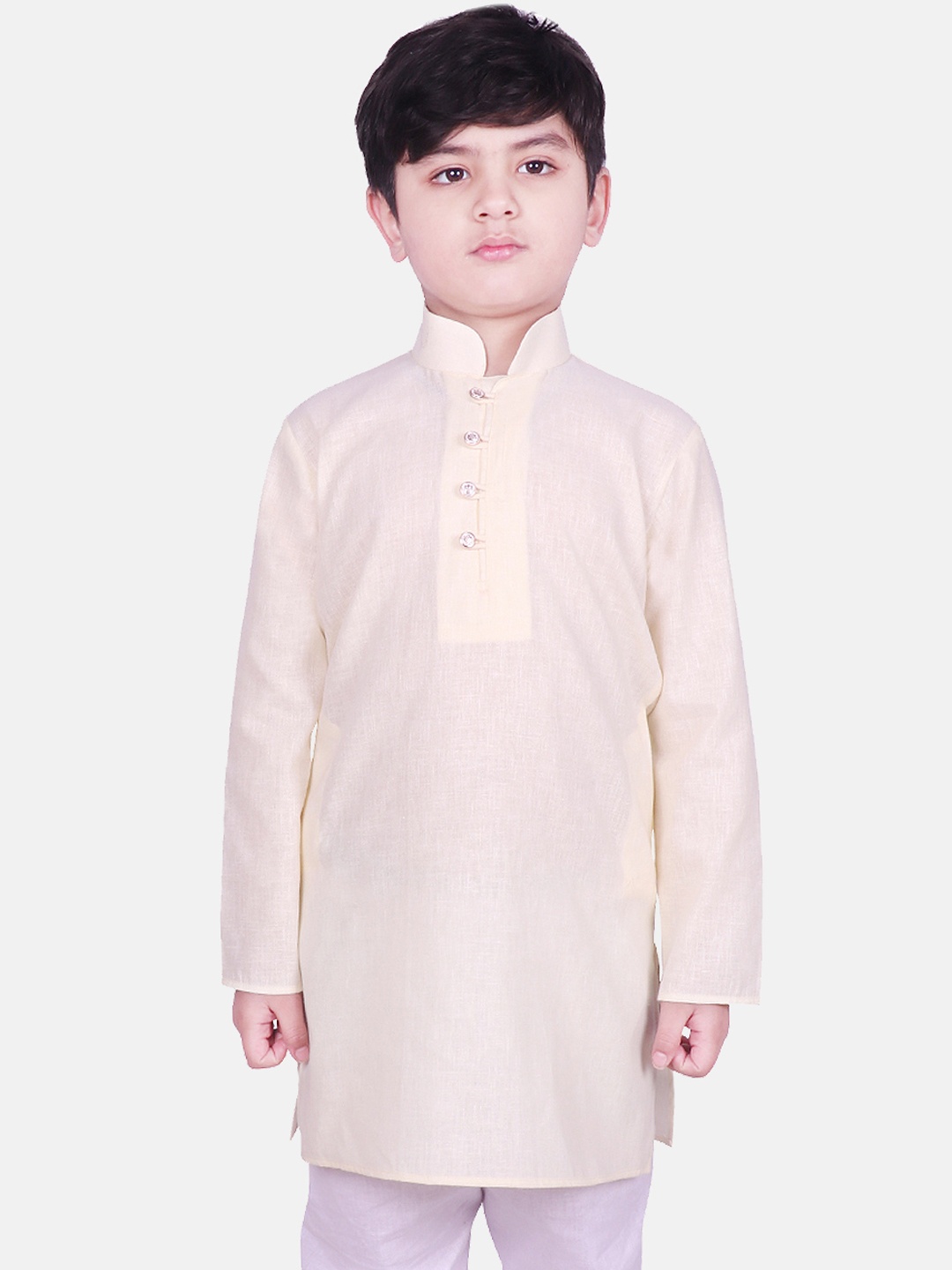 SG YUVRAJ Boys Cream Solid Straight Kurta