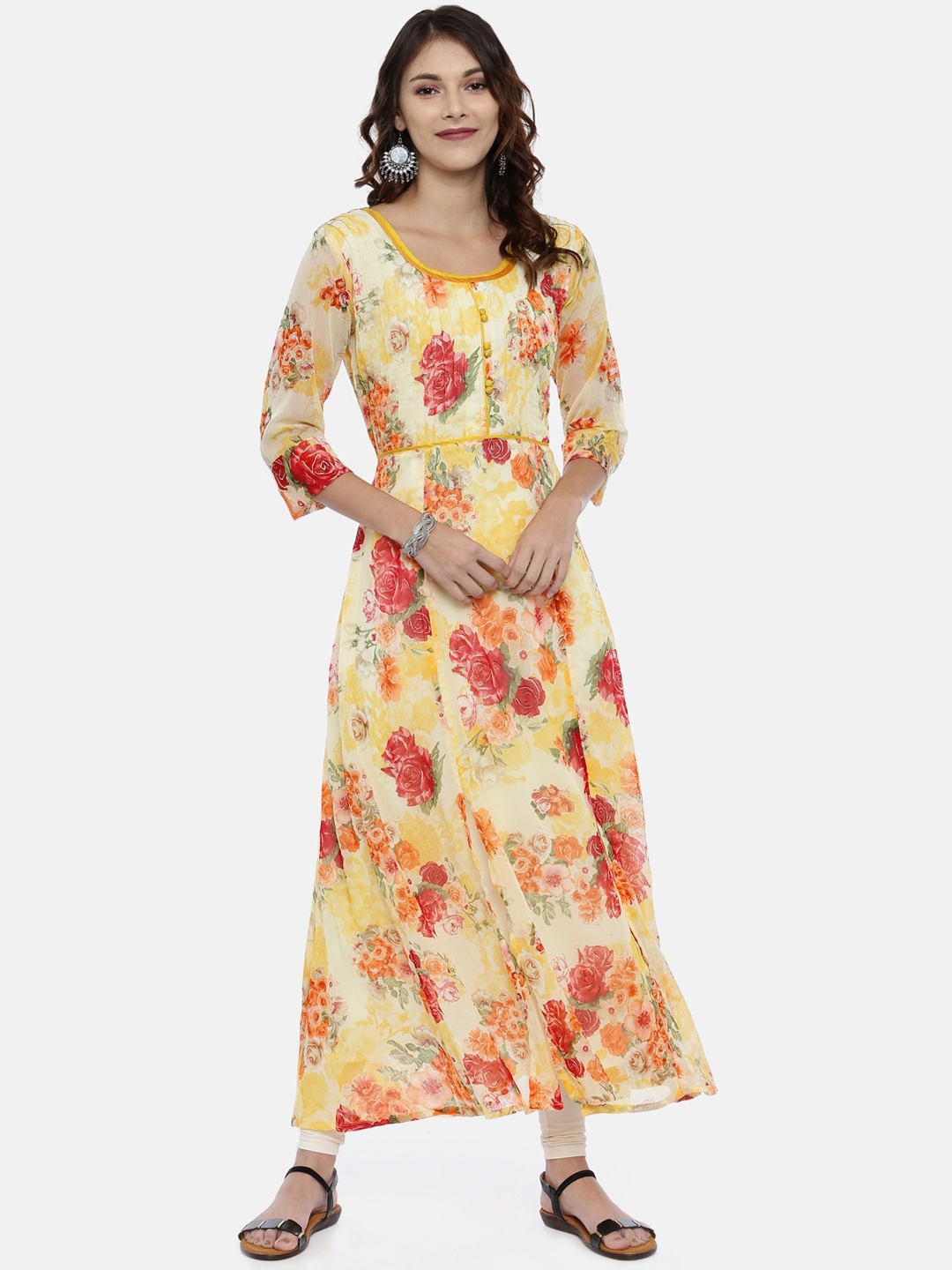 

Souchii Women Yellow Printed A-Line Kurta