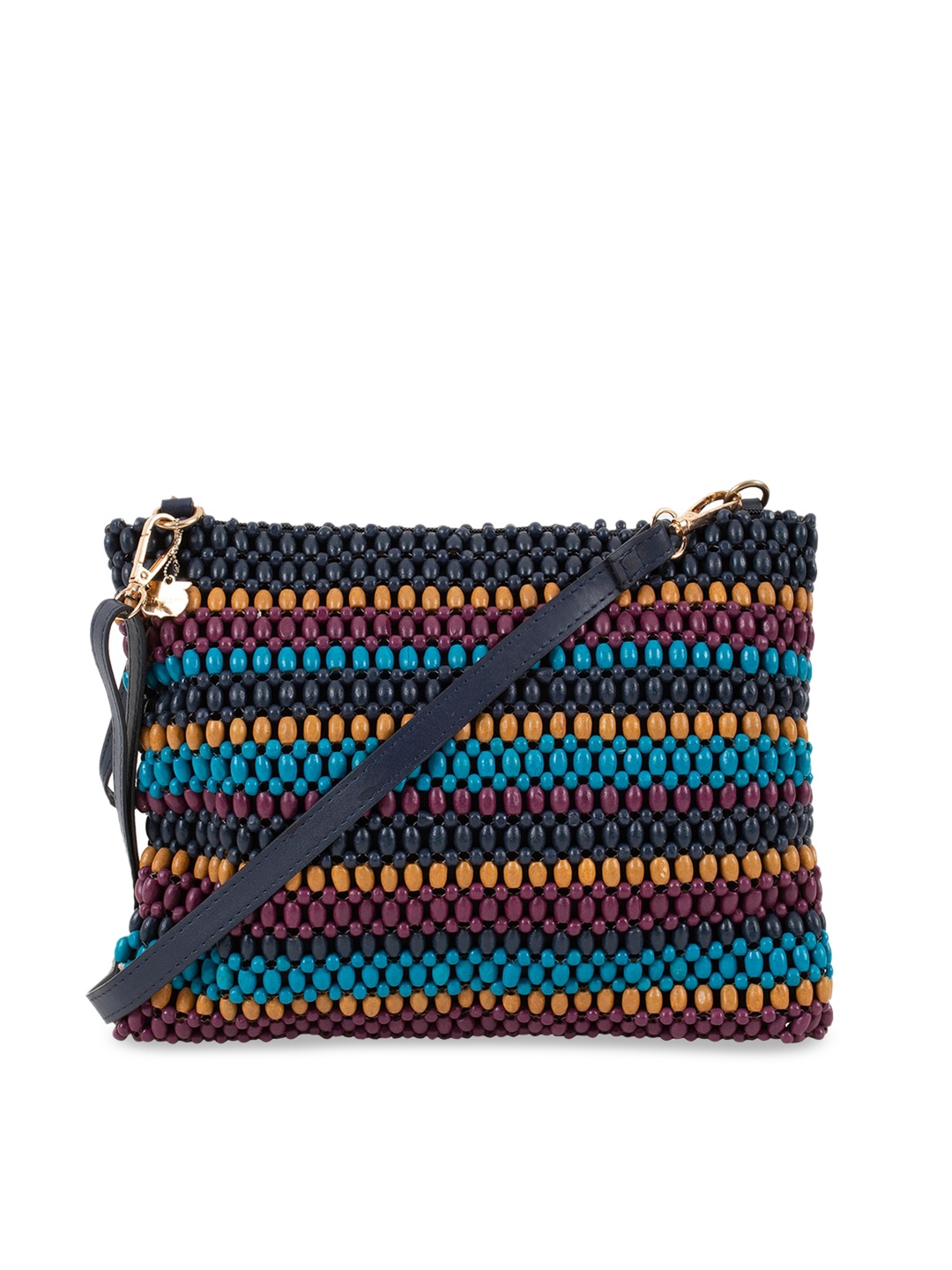 

Chumbak Navy Blue & Yellow Self Design Sling Bag