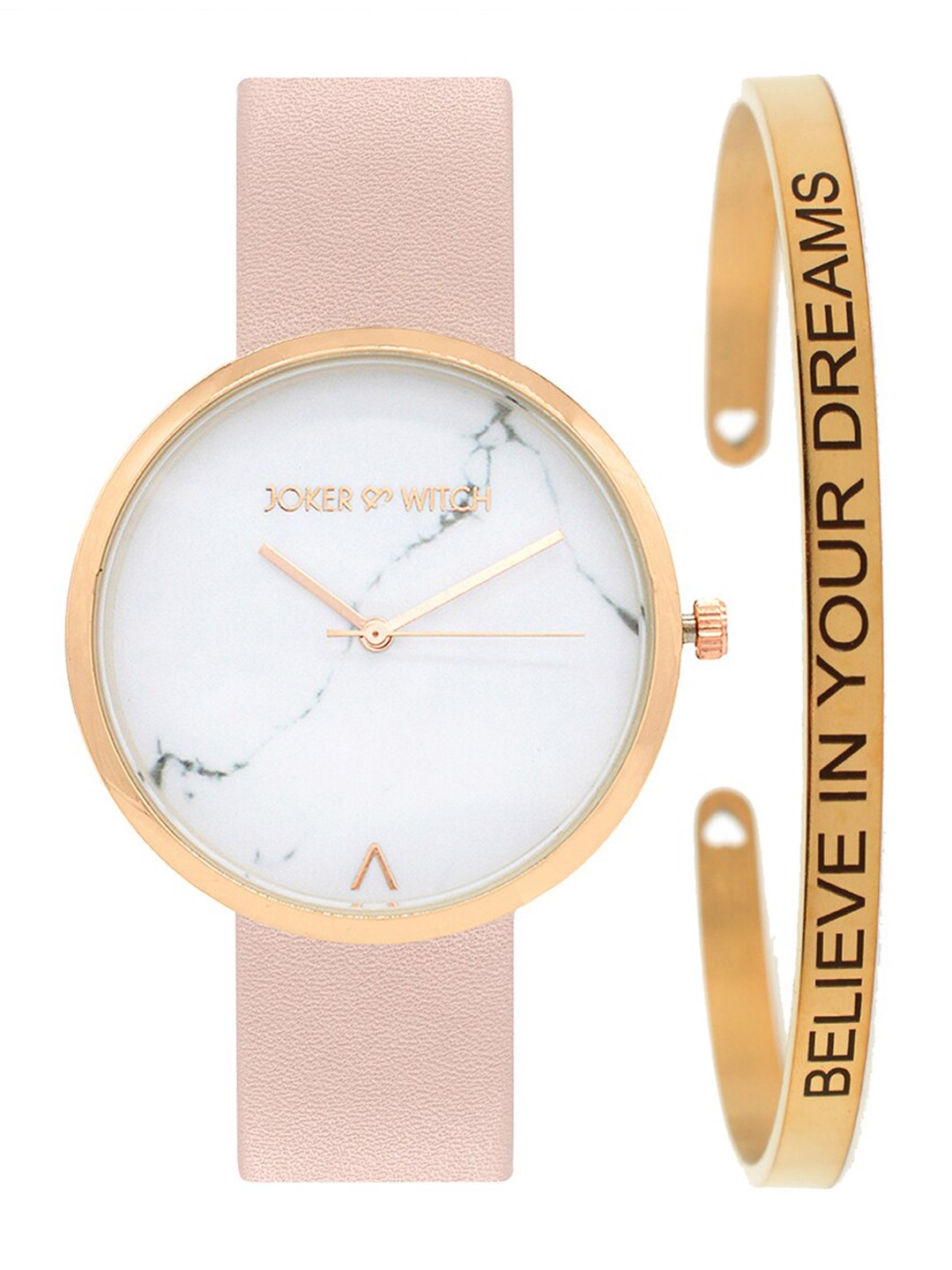 

JOKER & WITCH Women Pink Marble Watch & Bracelet Stack JWBS123, White