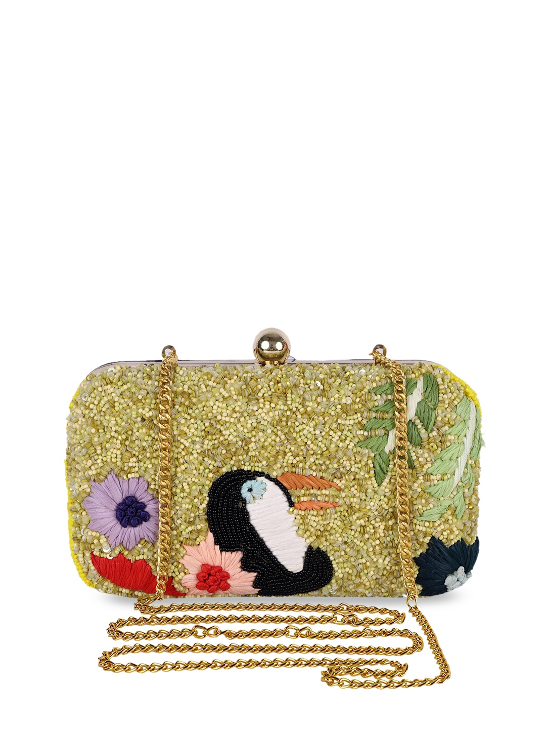 

REZZY Olive Green & Black Embellished Embellished Clutch