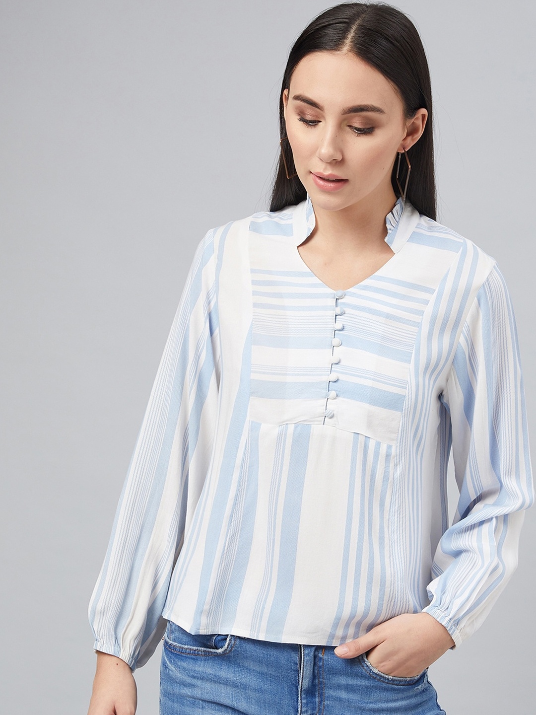 

Marie Claire Women Blue Striped Top