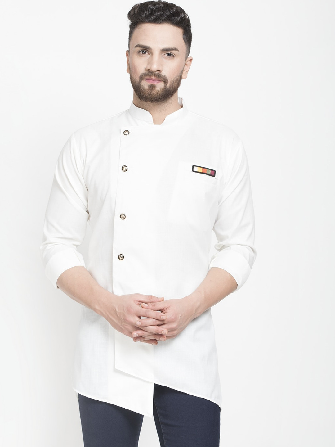 

Benstoke Men White Solid Straight Kurta
