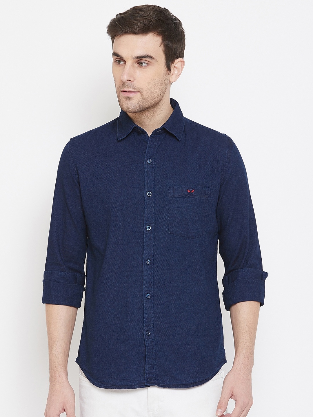 

Crimsoune Club Men Navy Blue Standard Slim Fit Solid Casual Shirt