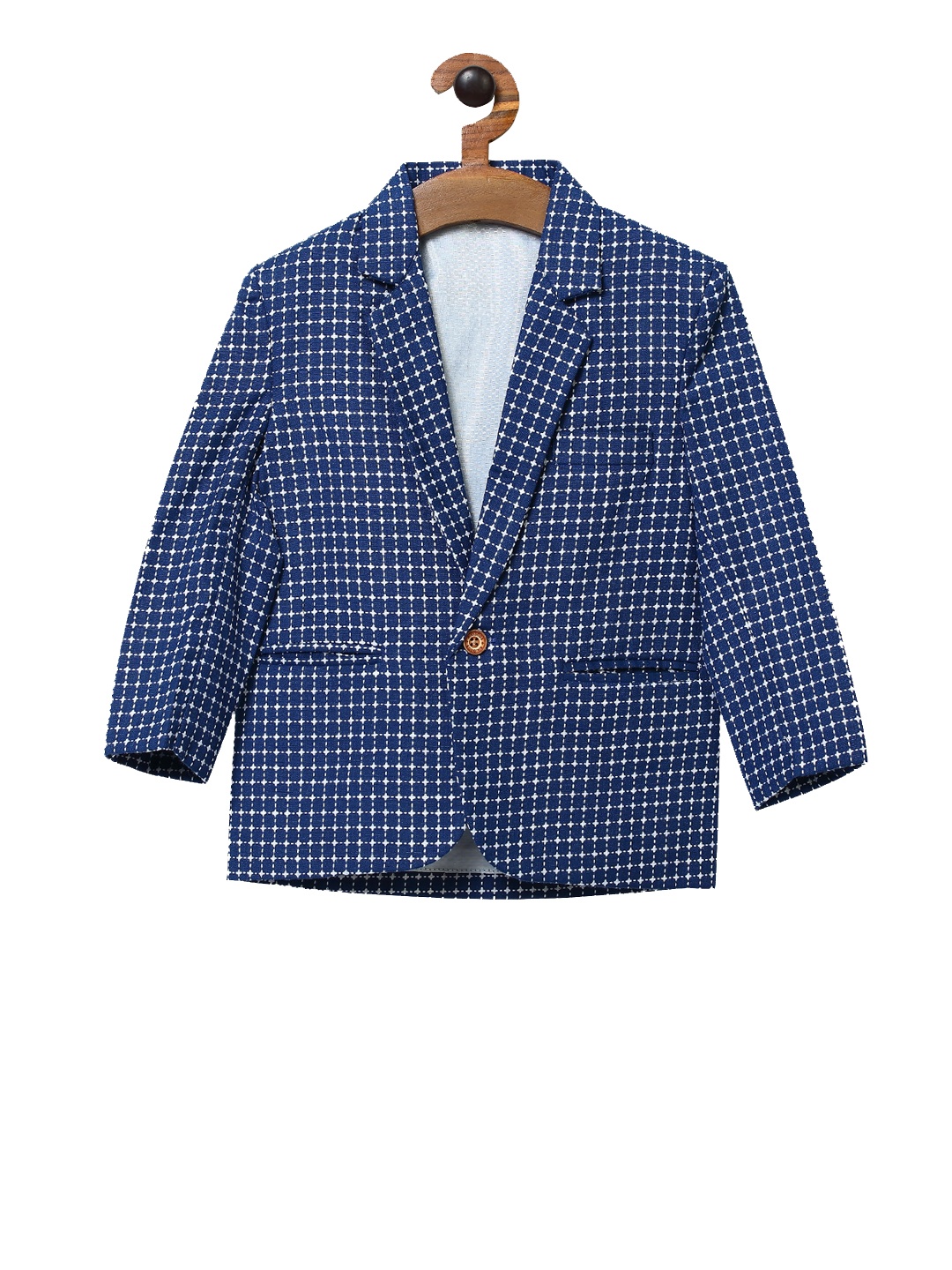 

RIKIDOOS Boys Navy Blue & White Checked Single-Breasted Casual Blazer