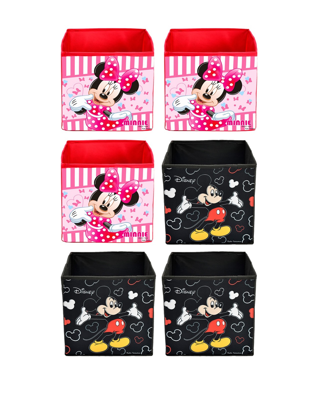 

Kuber Industries Set Of 6 Disney Printed Foldable Storage Boxes With Handle, Pink