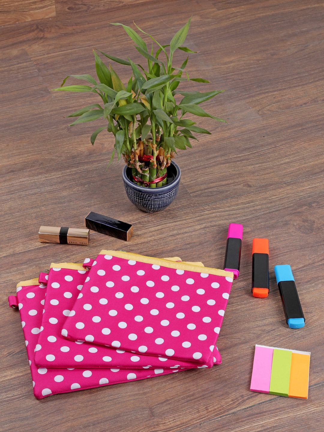 

My Gift Booth Set Of 3 Pink & White Polka Dot Printed Organiser Pouches