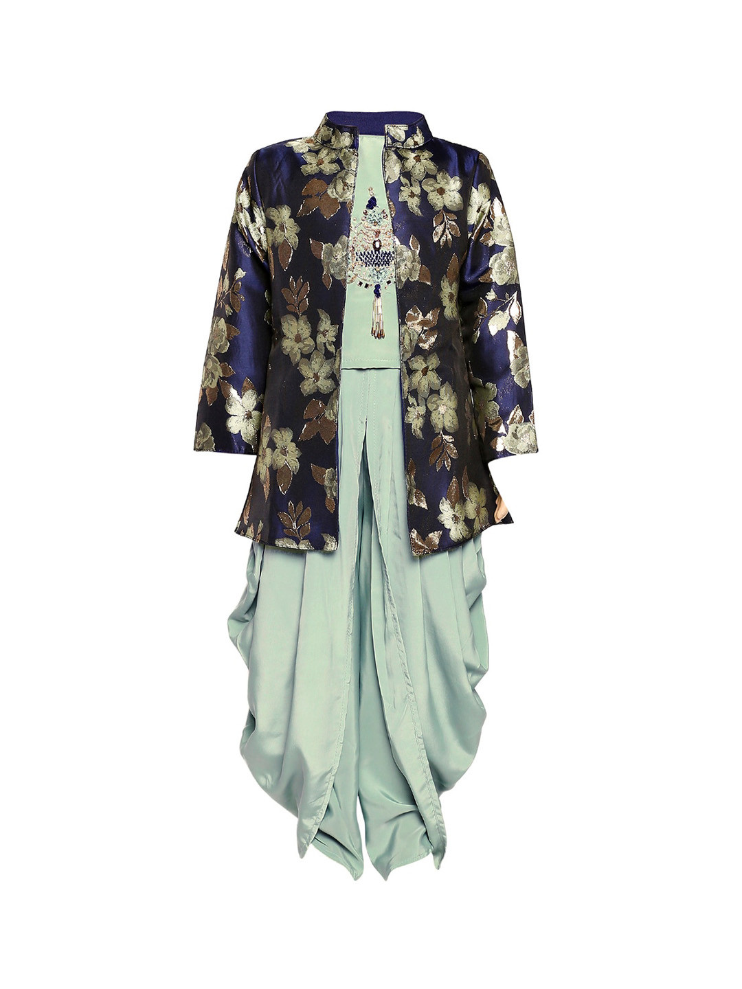 

BETTY Girls Green Embellished Top with Dhoti Pants and Jacket