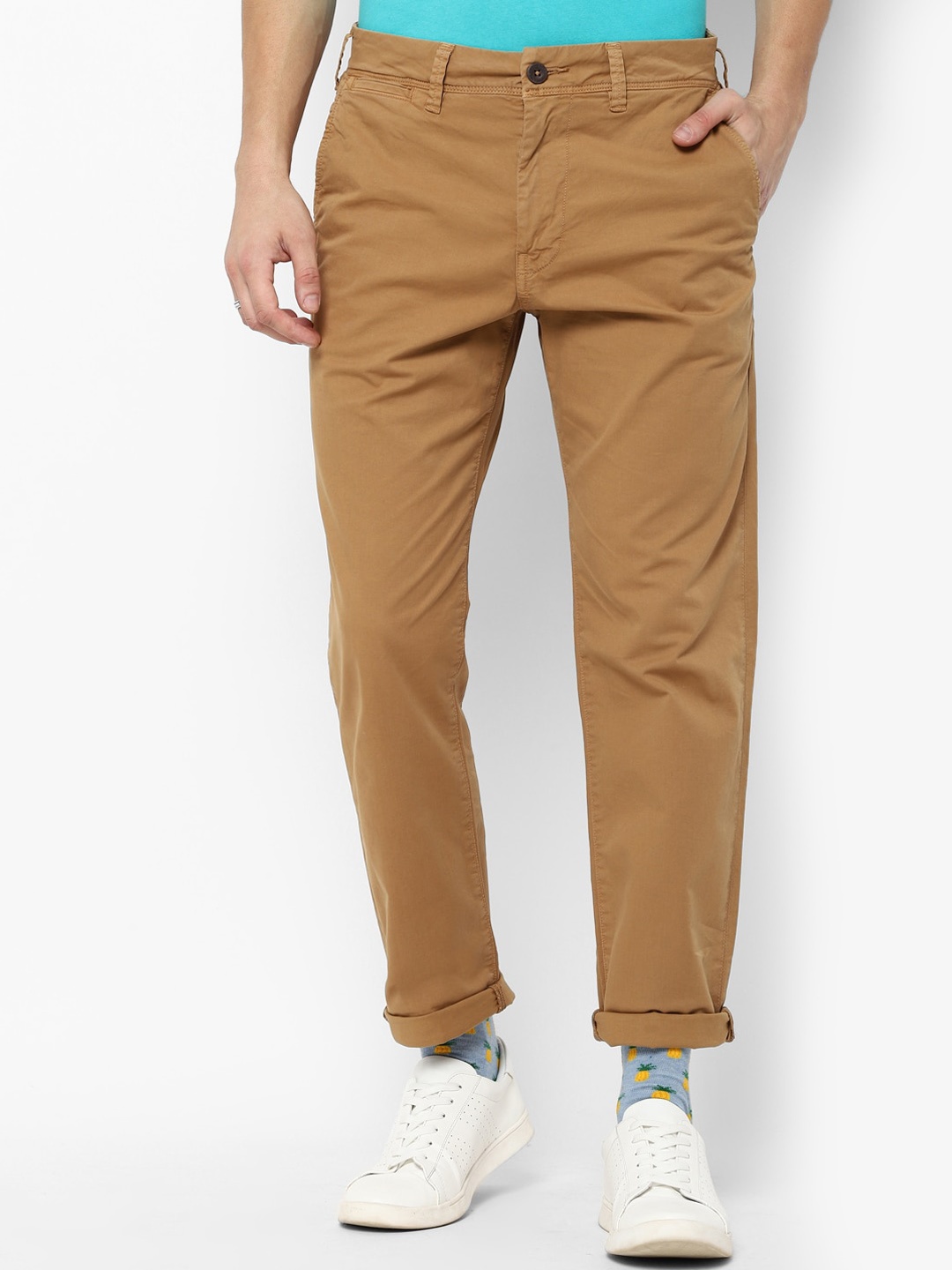 

AMERICAN EAGLE OUTFITTERS Men Khaki Slim Fit Solid Chinos