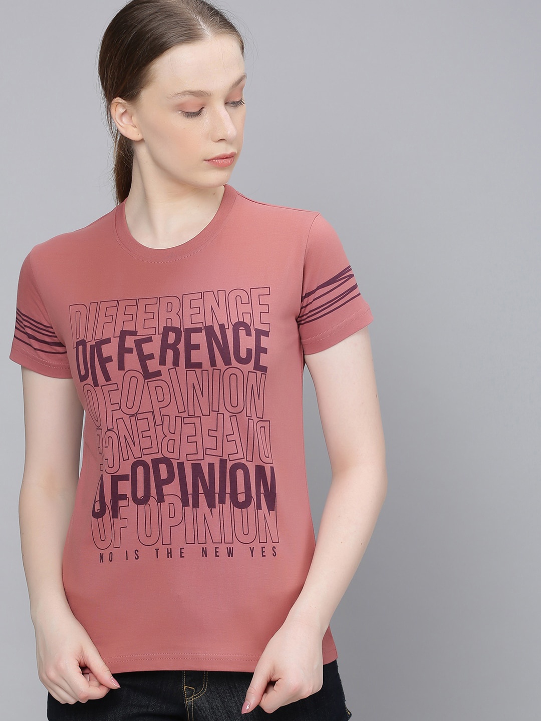 

Difference of Opinion Women Pink Printed Round Neck T-shirt