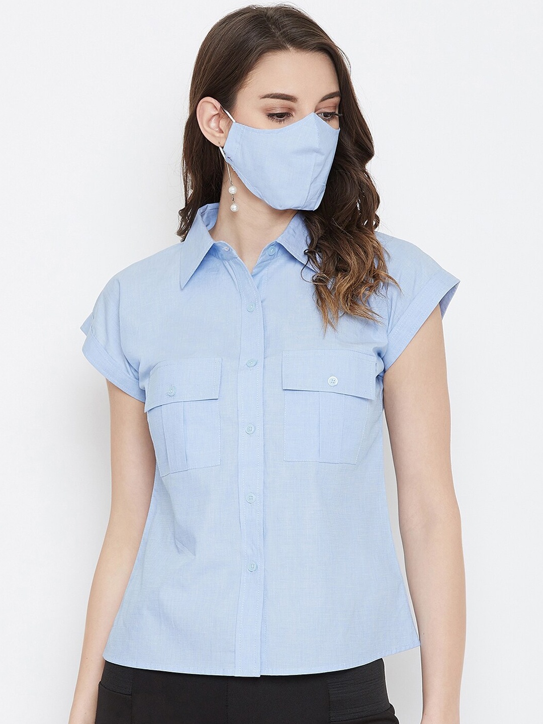 

Imfashini Women Blue Smart Regular Fit Solid Casual Shirt