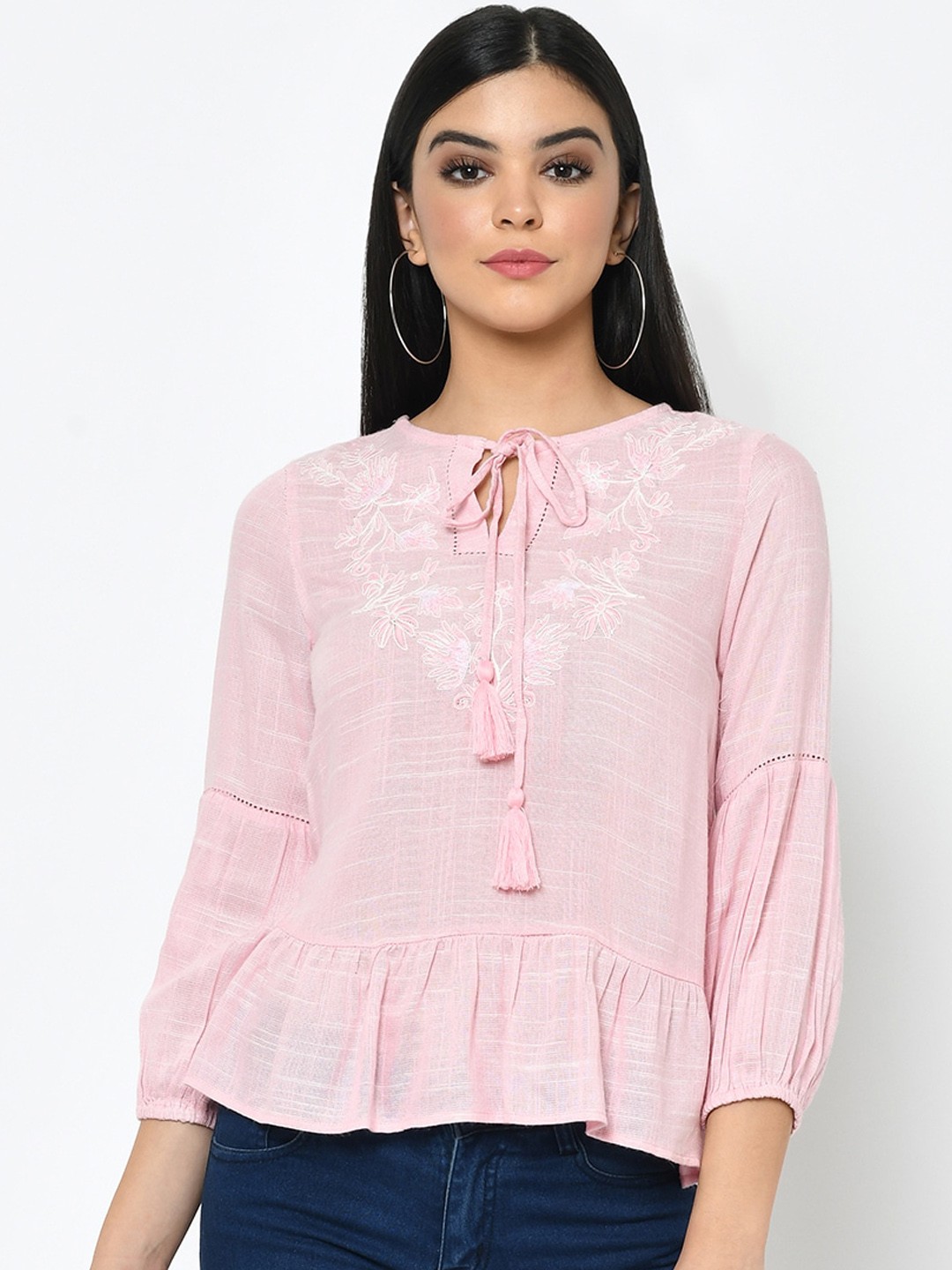 

Latin Quarters Women Pink Embroidered Top