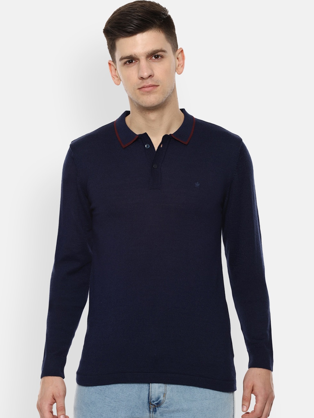 

Louis Philippe Men Navy Blue Solid Polo Collar T-shirt