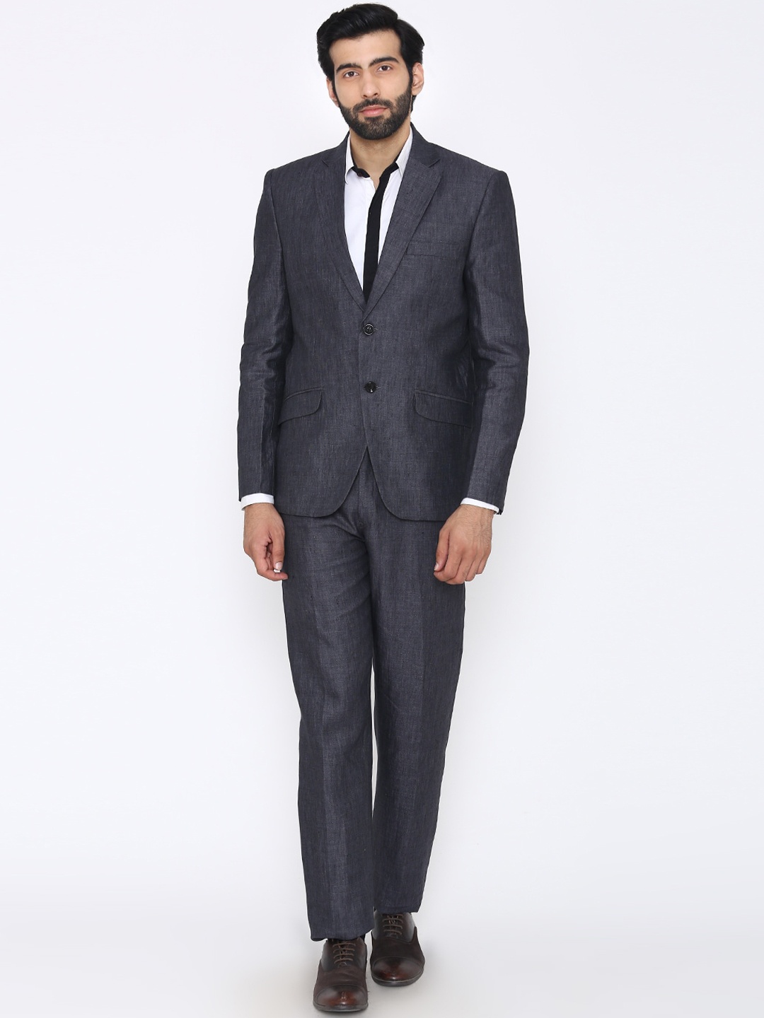 

Wintage Men Grey Solid Tailored-Fit Single-Breasted Pure Linen Formal Suit