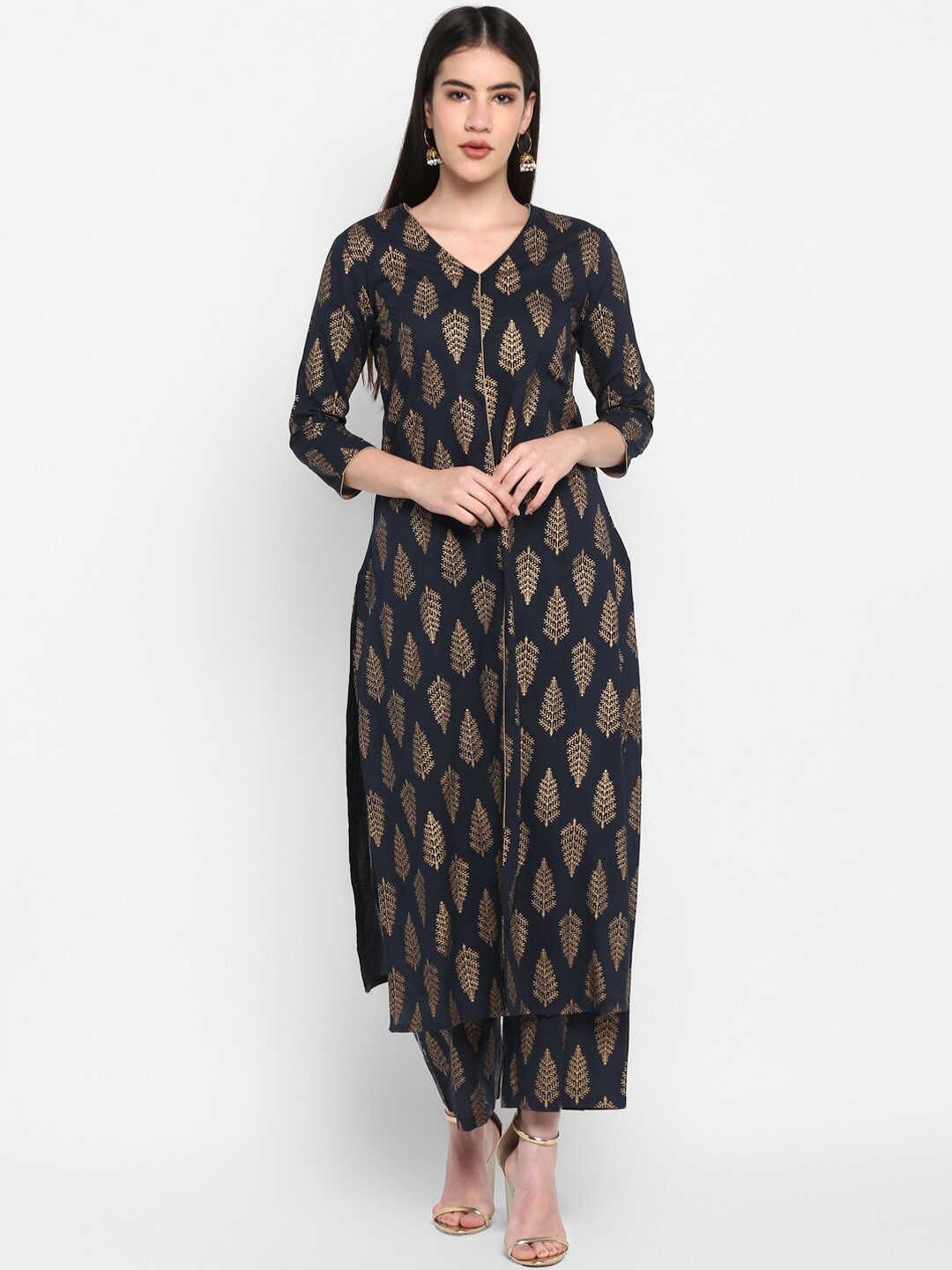 Aprique FAB Women Black Woven Design Straight Kurta