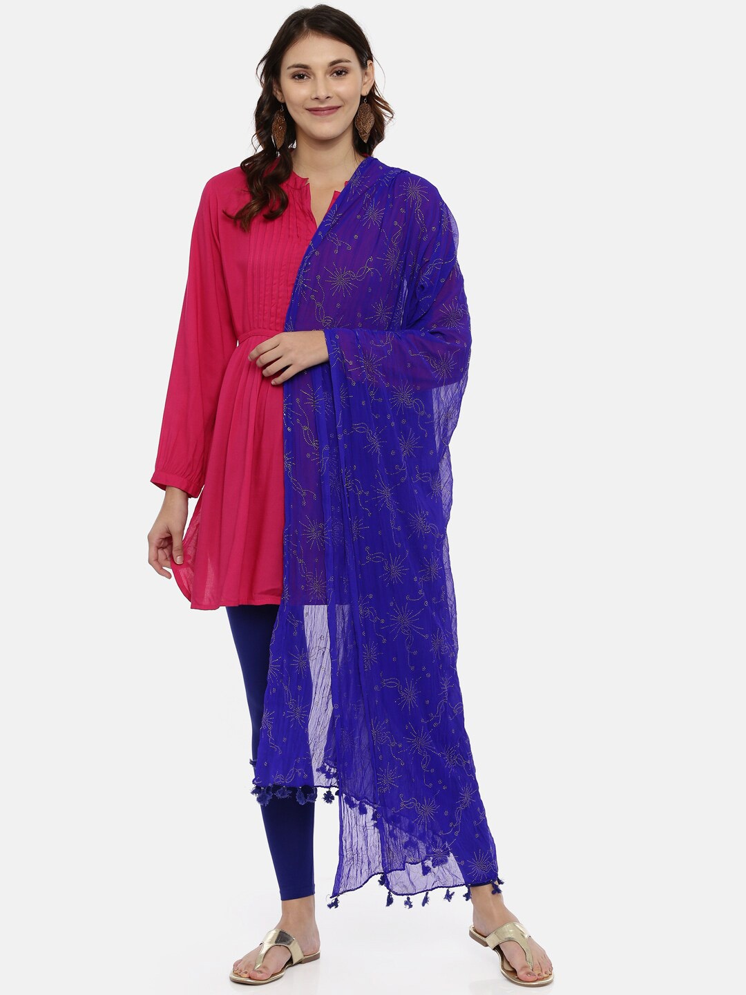 

Souchii Blue & Gold-Toned Embellished Dupatta