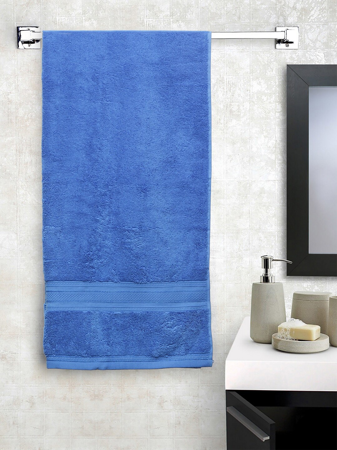 

MYTRIDENT Unisex Blue Solid Classic Plus Anti Microbial 525 GSM Bath Towel