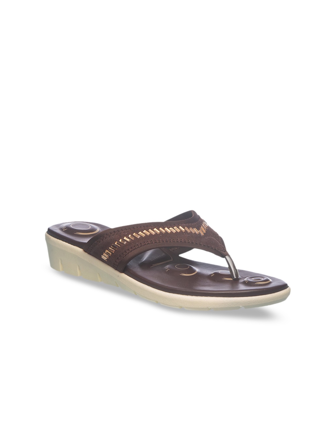 

Khadims Women Brown Embellished T-Strap Flats