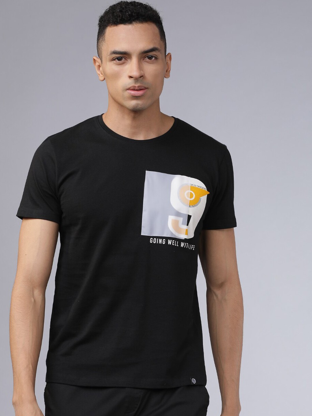 

LOCOMOTIVE Men Black Printed Round Neck T-shirt