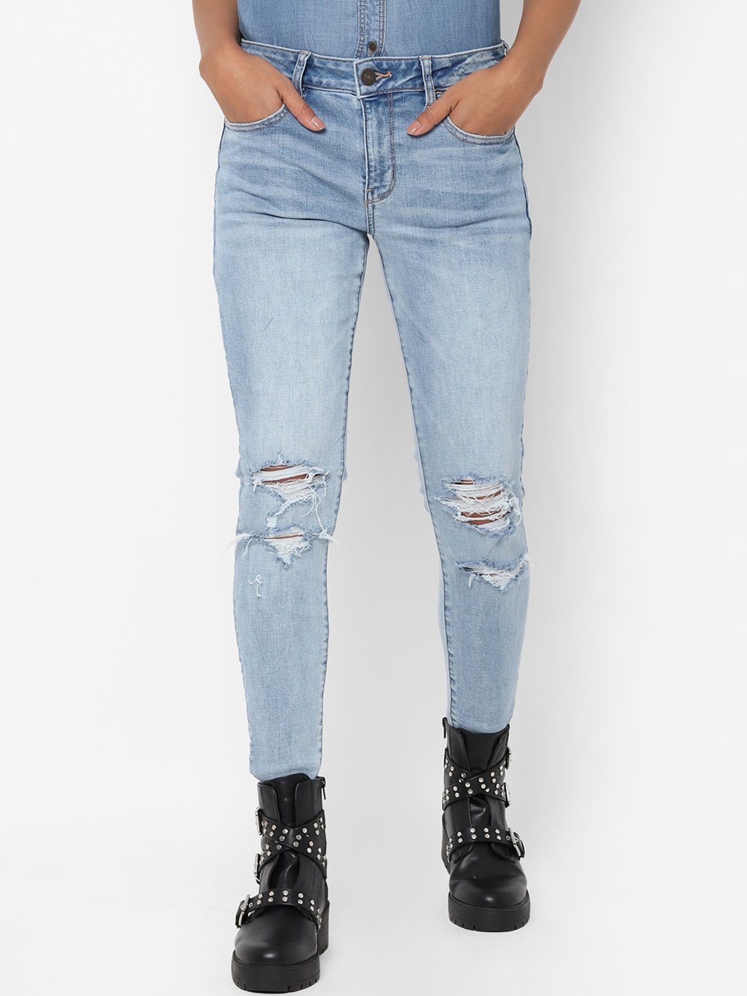 

AMERICAN EAGLE OUTFITTERS Women Blue Solid Slim-Fit Jeggings