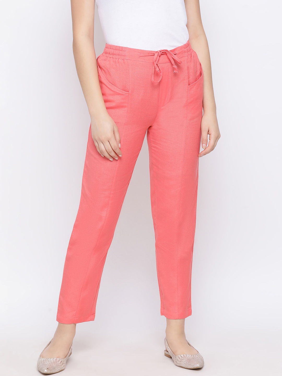 

Oxolloxo Women Pink Regular Fit Solid Peg Trousers