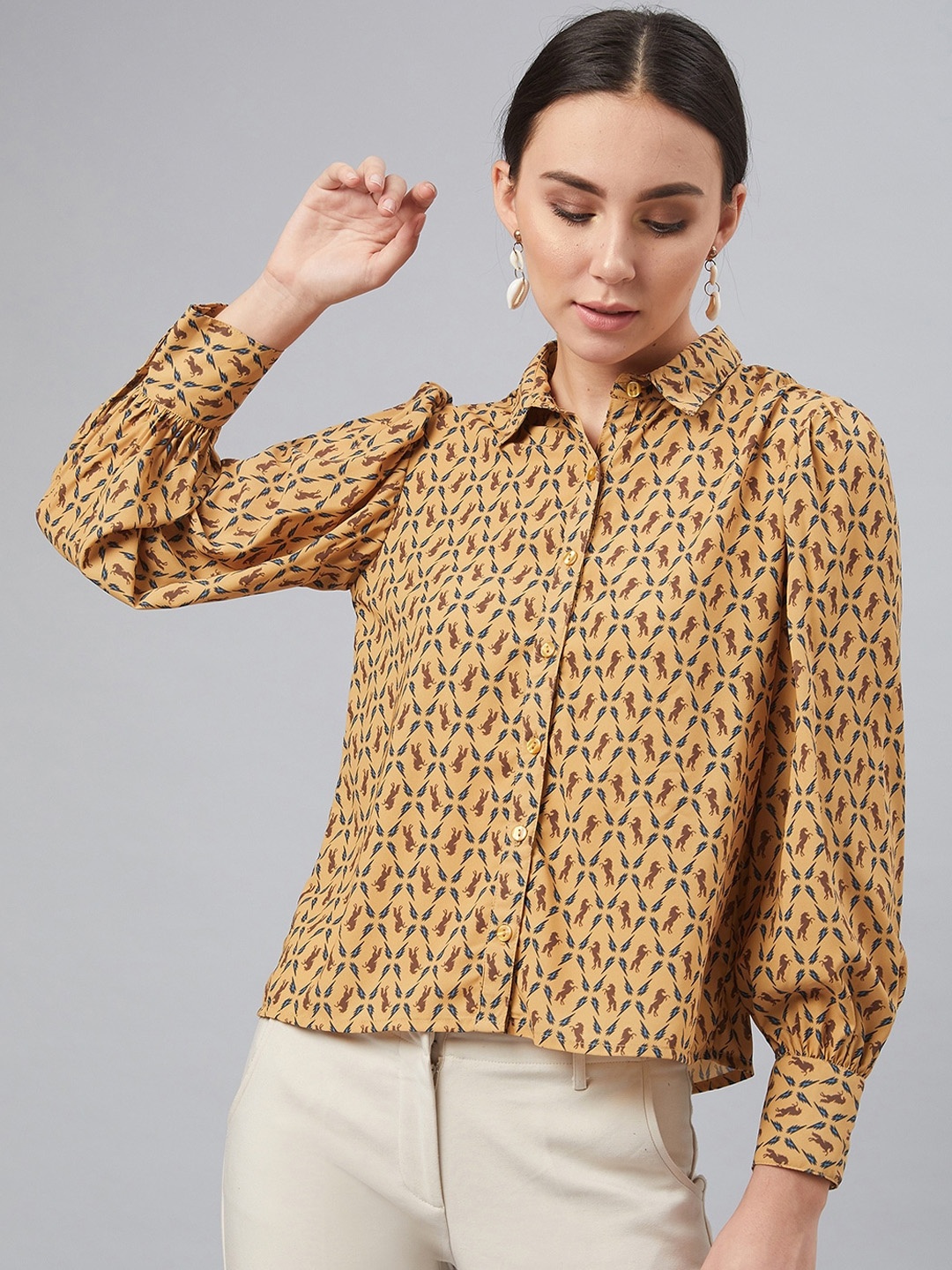 

Marie Claire Women Mustard Comfort Regular Fit Printed Casual Shirt