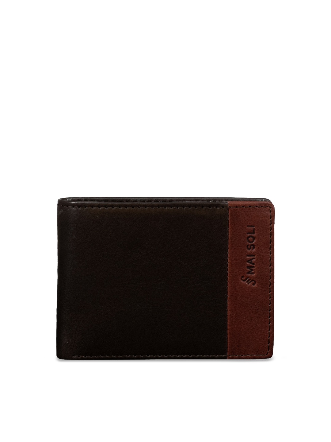 

MAI SOLI Men Brown & Black Colourblocked Two Fold Leather Wallet