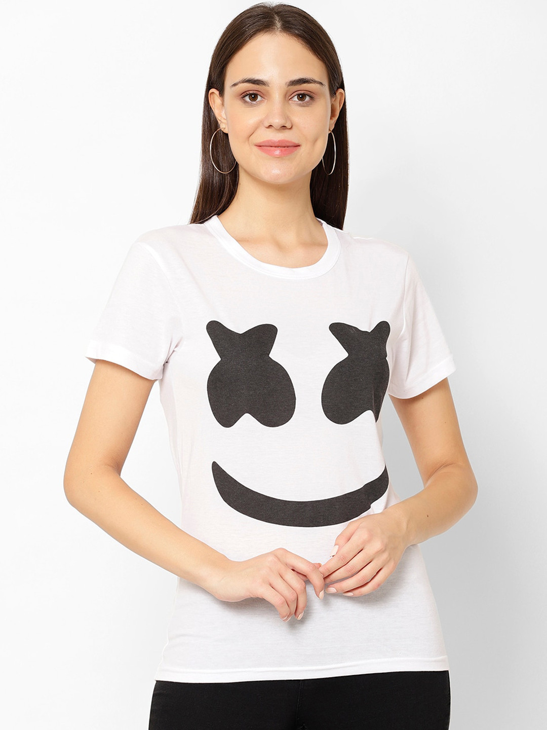 

VIMAL JONNEY Women White Printed Round Neck T-shirt
