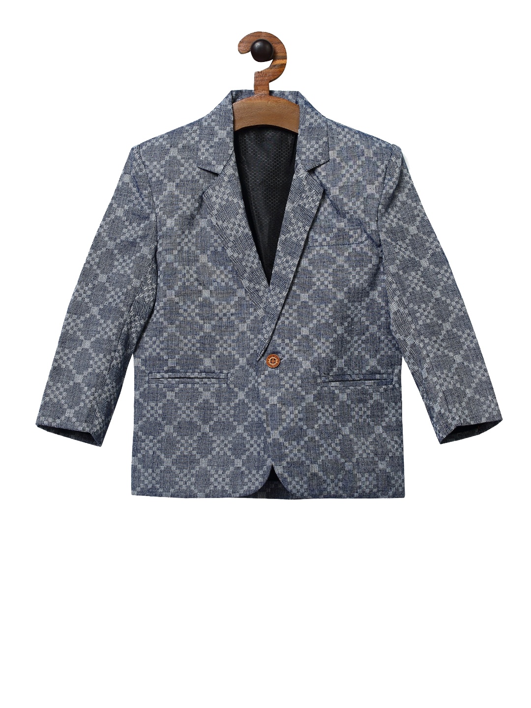 

RIKIDOOS Boys Grey Checked Single-Breasted Blazer
