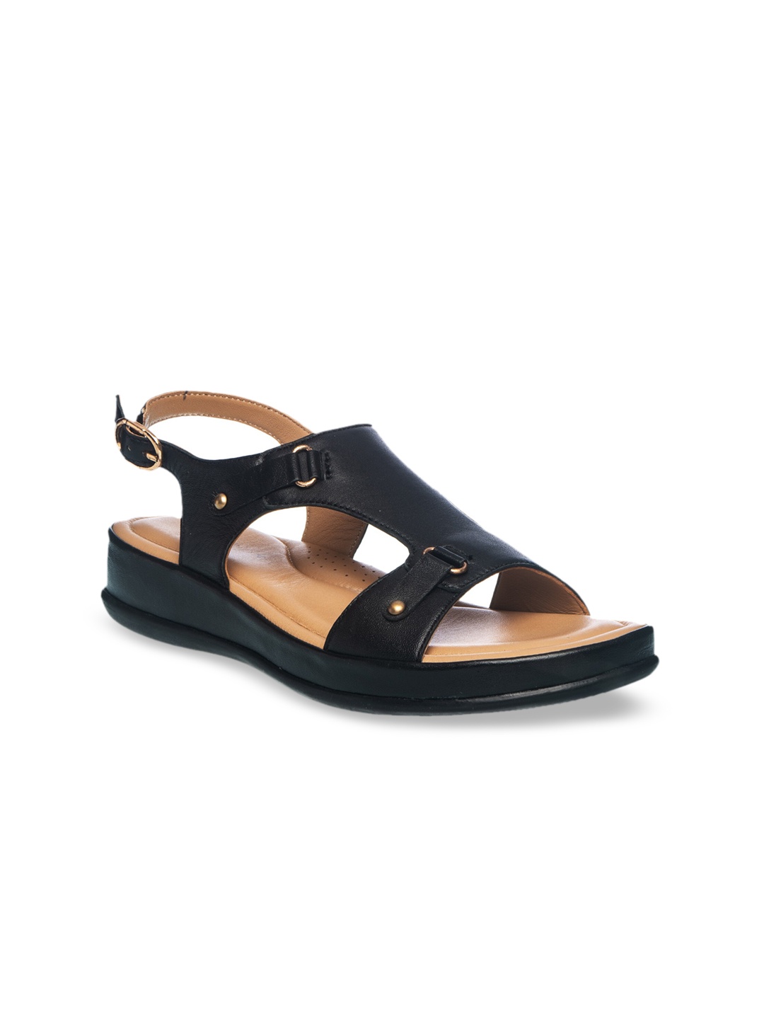 

Khadims Women Black Solid Leather Open Toe Flats