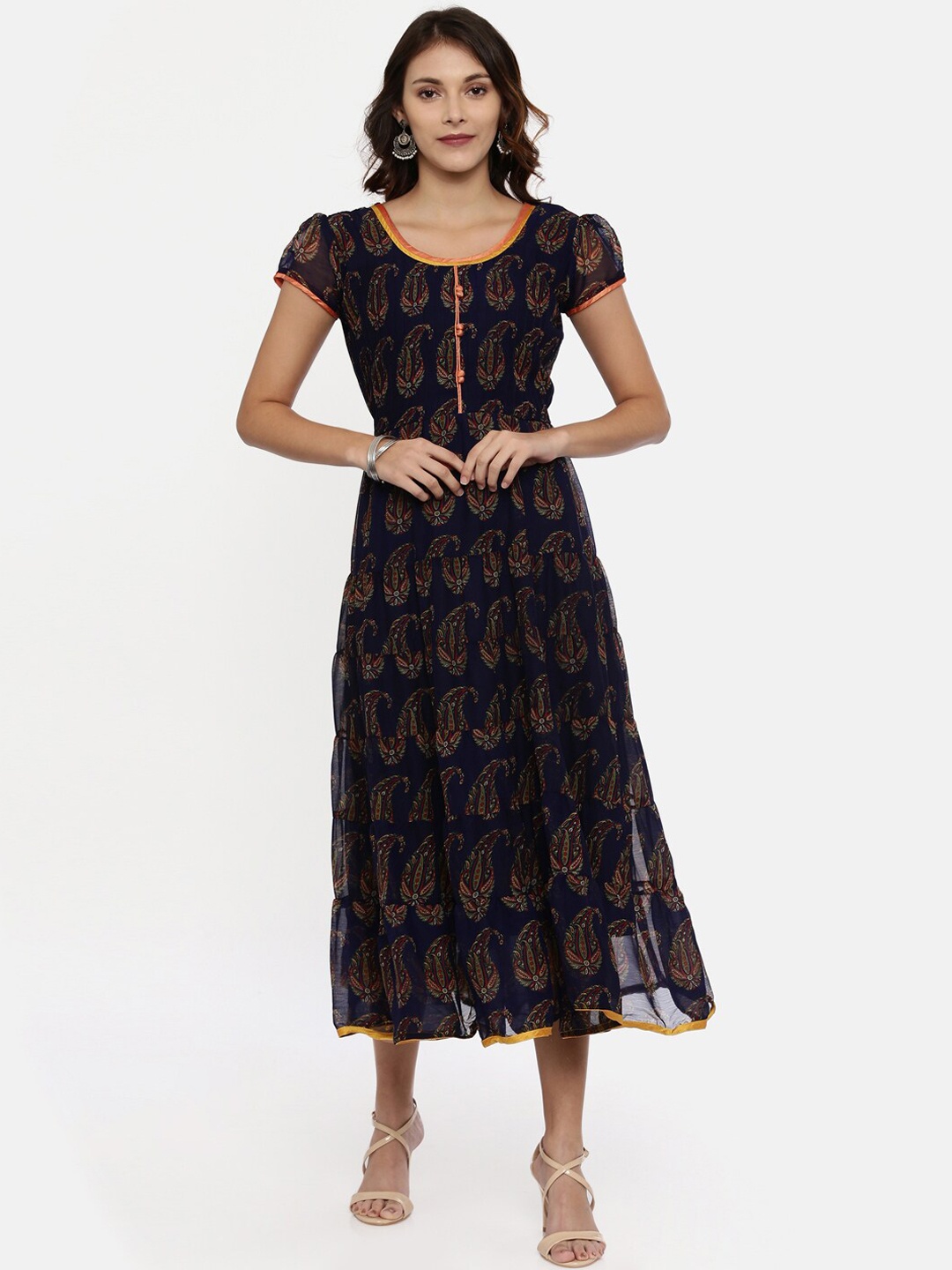 

Souchii Women Navy Blue Printed Fit and Flare Dress
