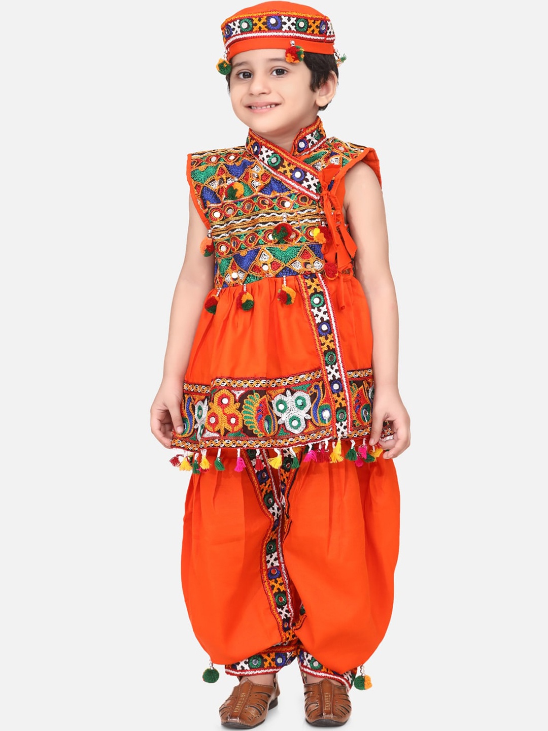 

BownBee Boys Orange Embroidered Kediyu