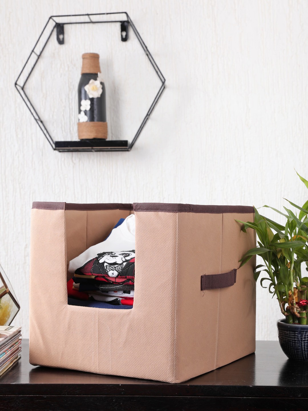 

My Gift Booth Set Of 2 Beige Solid Foldable Cloth Organisers