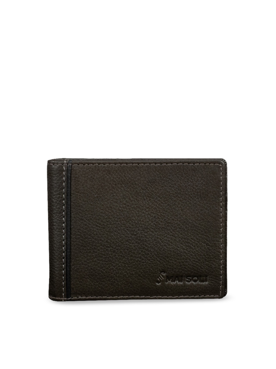 MAI SOLI Men Taupe Solid Leather Money Clip, Grey