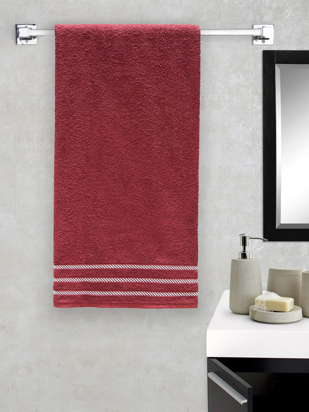 

MYTRIDENT Comfort Ruby Red Pack of 2 380 GSM Striped Towel Set
