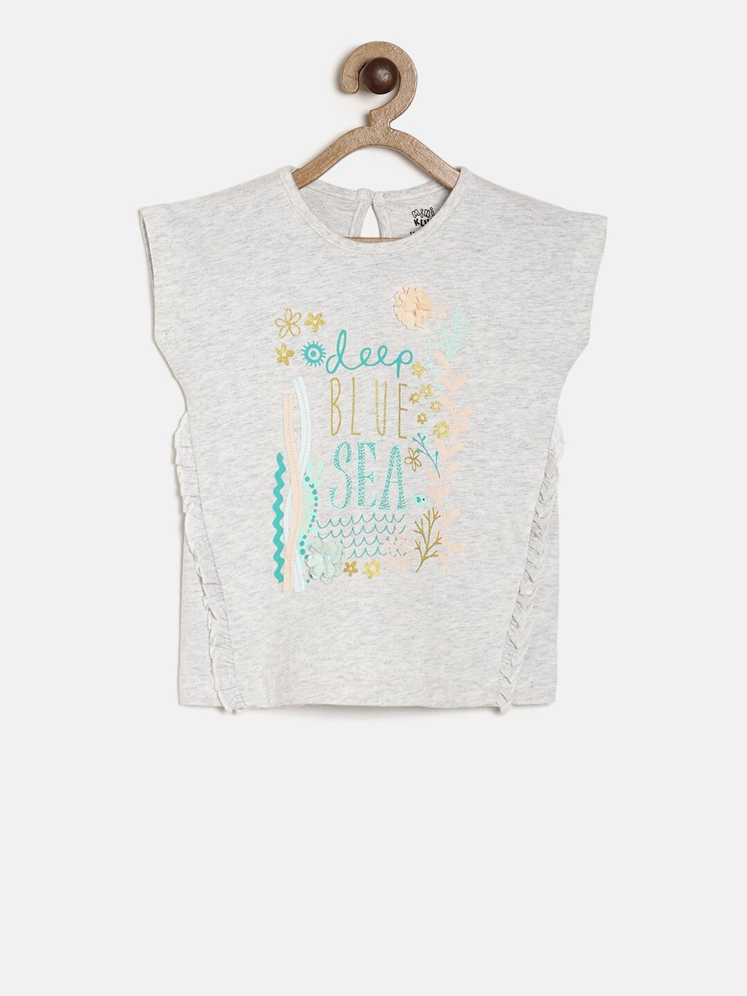 

MINI KLUB Girls Grey Printed Knit Pure Cotton Top