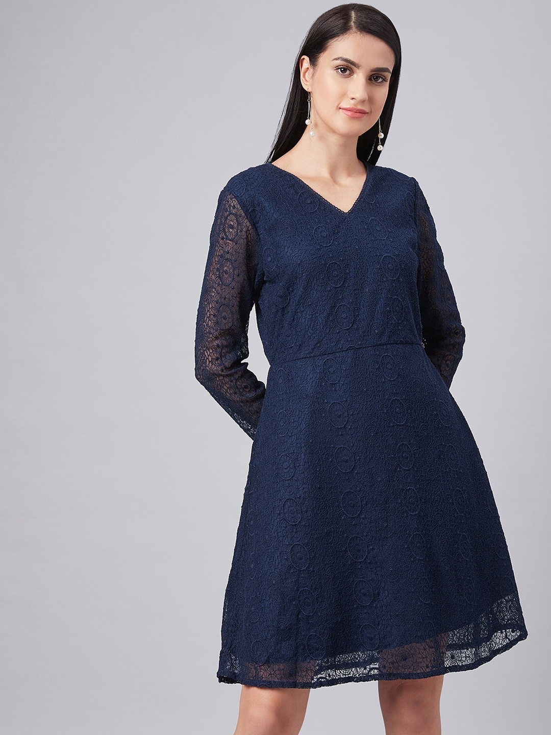 

Marie Claire Women Navy Blue Self Design A-Line Dress