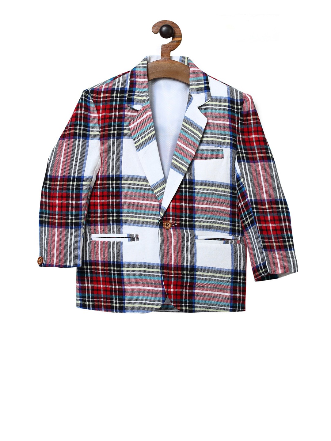 

RIKIDOOS Boys Red & White Checked Single-Breasted Casual Blazer