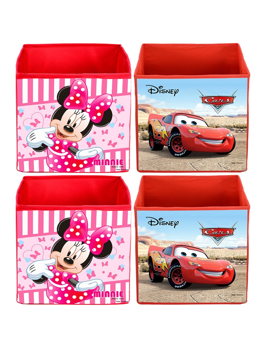 

Kuber Industries Set Of 4 Printed Disney Foldable Storage Cubes With Handle, Red