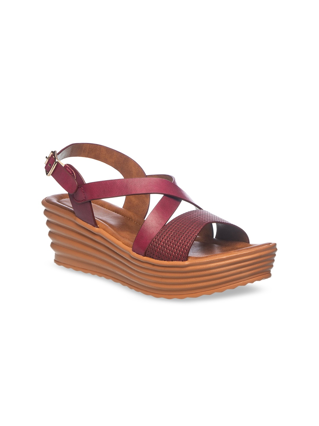 

Khadims Women Maroon Textured Wedges