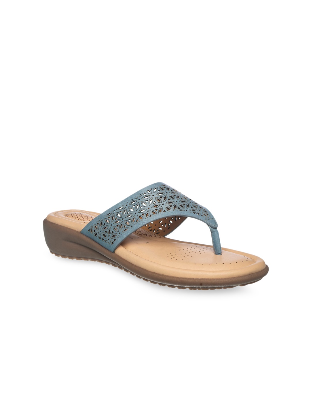 

Khadims Women Blue Textured Comfort Heels with Laser Cut Detail