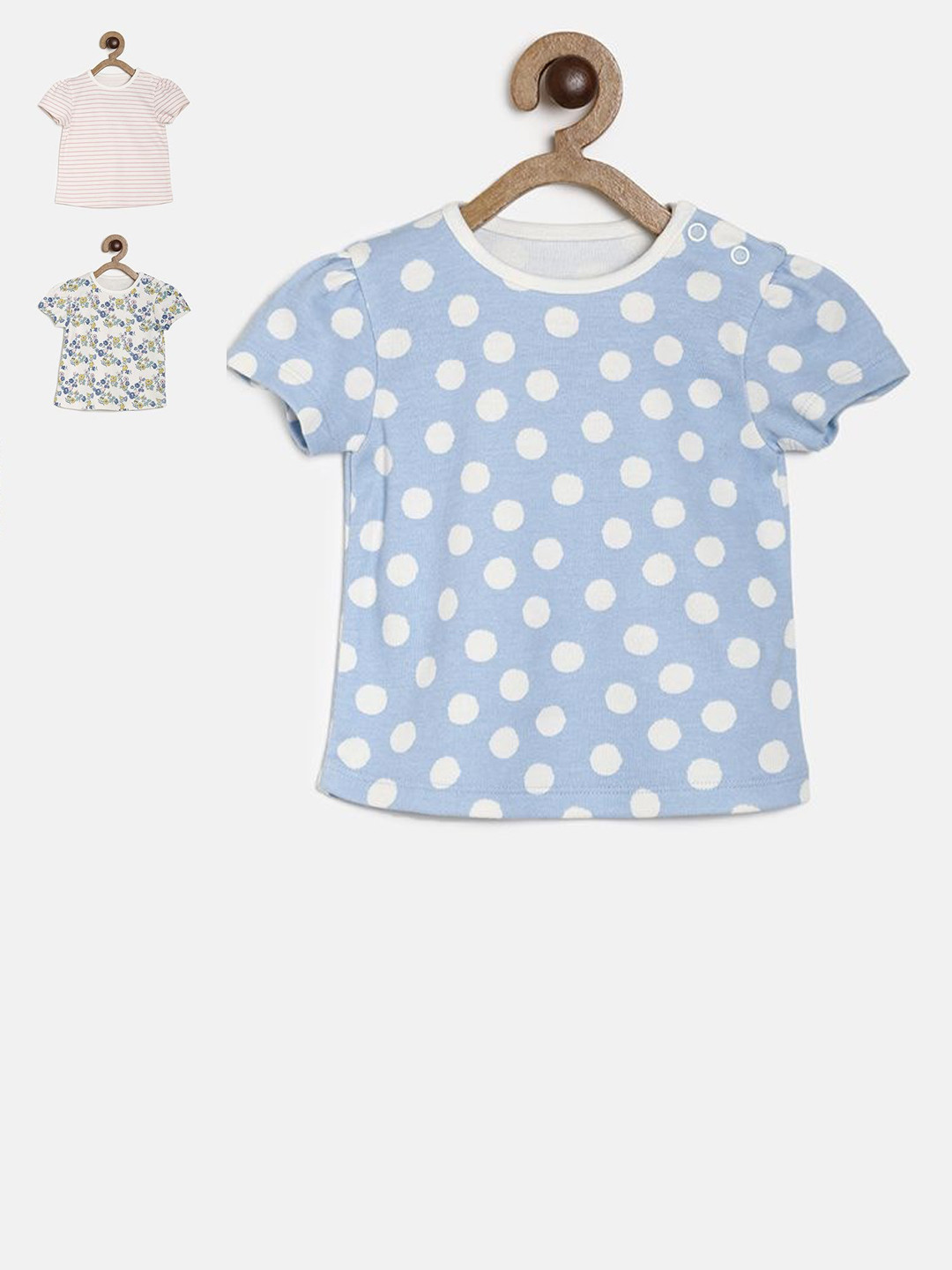 

MINI KLUB Girls Pack Of 3 Pure Cotton Tops, Multi