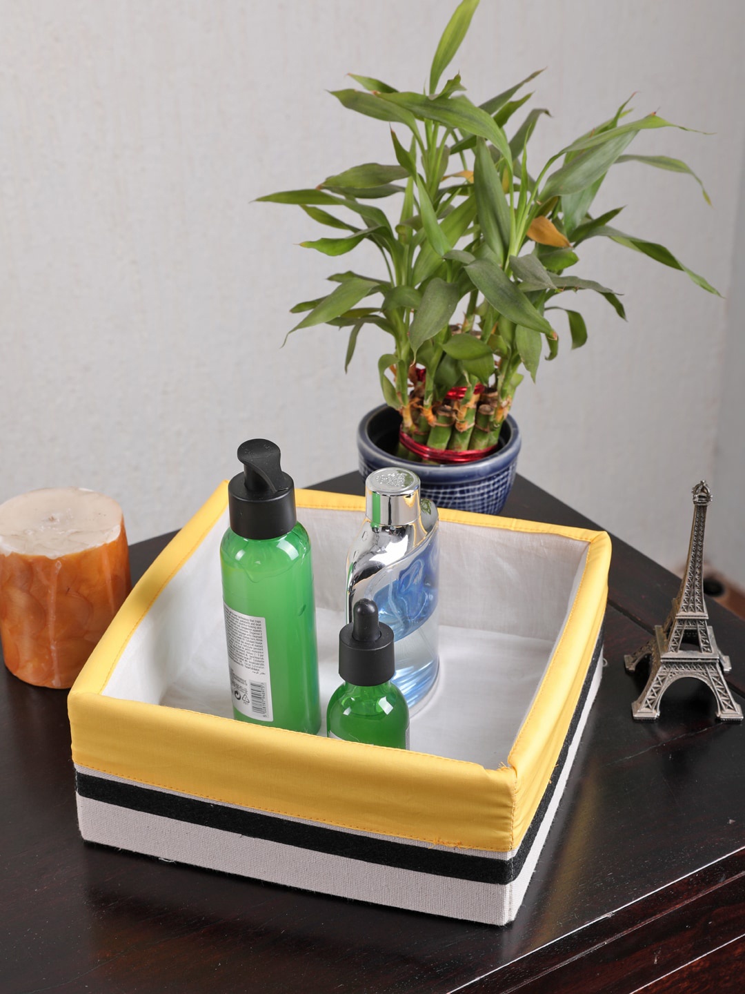 

My Gift Booth White & Yellow Striped Breton Square Small Basket Organiser